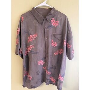 Firethorn Silk Mens XXL Hawaiian Button Down Shirt Floral Brown Tropical